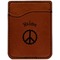 Peace Sign Cognac Leatherette Phone Wallet close up