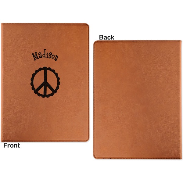 Peace Sign Cognac Leatherette Portfolios with Notepad - Small - Single Sided- Apvl