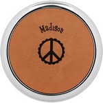 Peace Sign Leatherette Round Coaster w/ Silver Edge (Personalized)