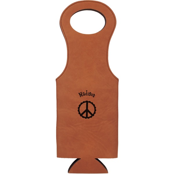 Custom Peace Sign Leatherette Wine Tote (Personalized)
