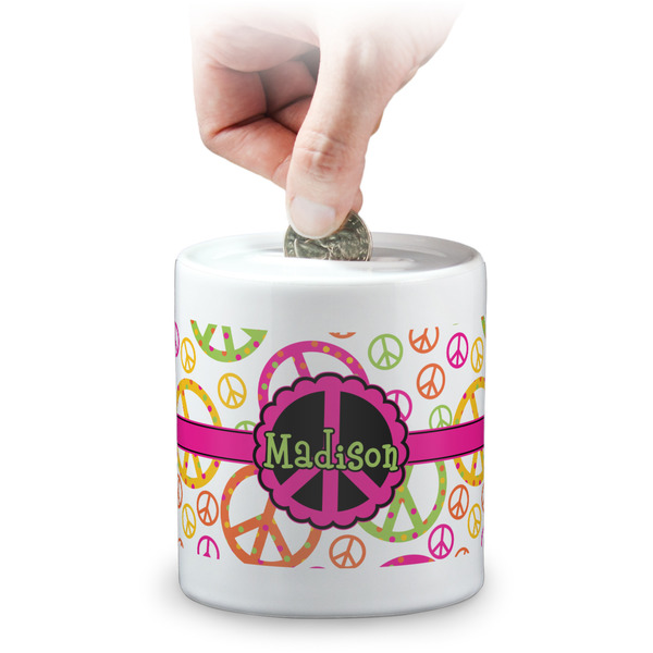 Custom Peace Sign Coin Bank (Personalized)