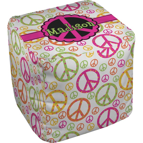 Custom Peace Sign Cube Pouf Ottoman - 13" (Personalized)