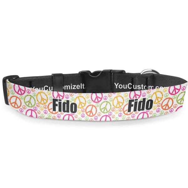 Custom Peace Sign Deluxe Dog Collar - Medium (11.5" to 17.5") (Personalized)