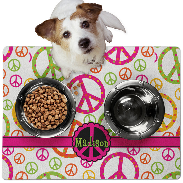 Custom Peace Sign Dog Food Mat - Medium w/ Name or Text
