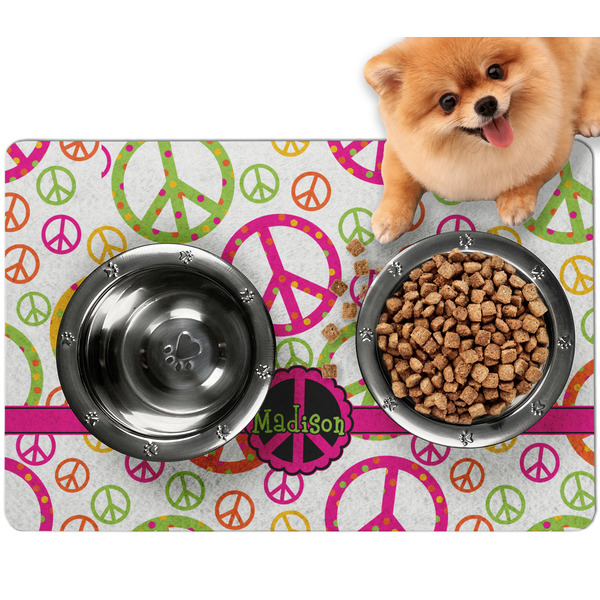 Custom Peace Sign Dog Food Mat - Small w/ Name or Text