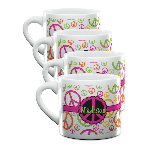 Custom Peace Sign Double Shot Espresso Cups - Set of 4 (Personalized)