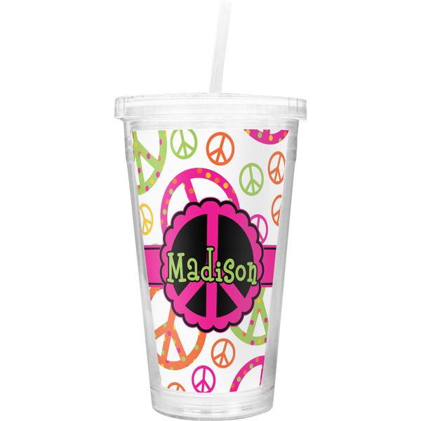 Custom Peace Sign Double Wall Tumbler with Straw (Personalized)