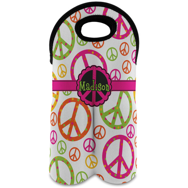 Custom Peace Sign Wine Tote Bag (2 Bottles) (Personalized)