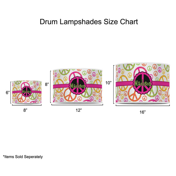 Peace Sign Drum Lampshades - Sizing Chart