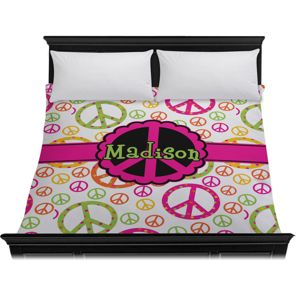 Peace Sign Duvet Cover - King - On Bed - No Prop