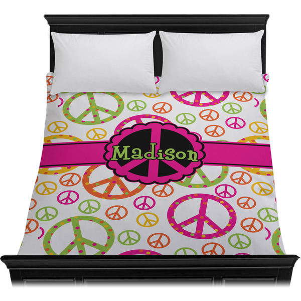 Peace Sign Duvet Cover - Queen - On Bed - No Prop
