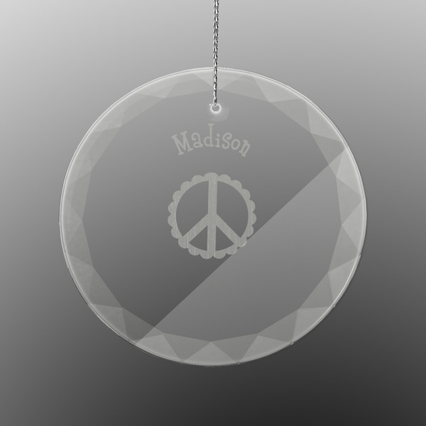 Custom Peace Sign Engraved Glass Ornament - Round (Personalized)