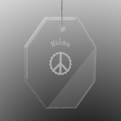 Peace Sign Engraved Glass Ornament - Octagon (Personalized)