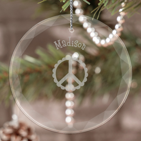 Custom Peace Sign Engraved Glass Ornament (Personalized)