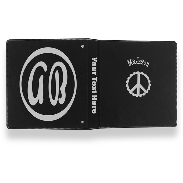 Peace Sign Leather Binder - 1" - Black- Back Spine Front View
