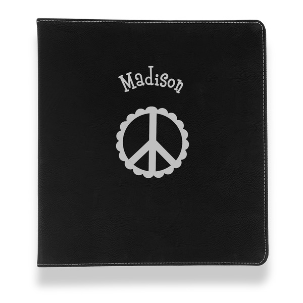 Custom Peace Sign Leather Binder - 1" - Black (Personalized)