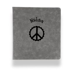 Peace Sign Leather Binder - 1" - Grey (Personalized)