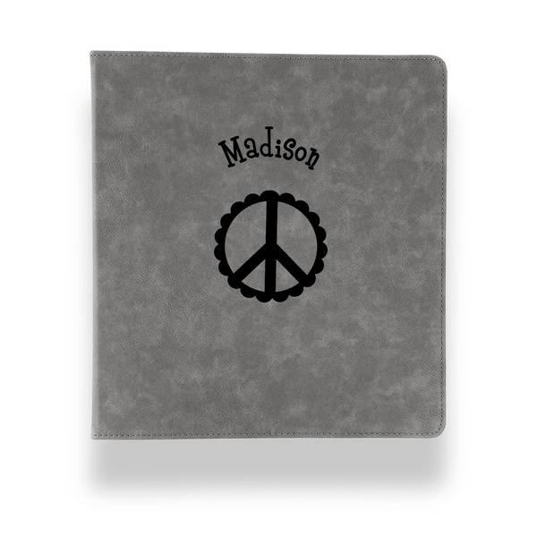 Custom Peace Sign Leather Binder - 1" - Grey (Personalized)