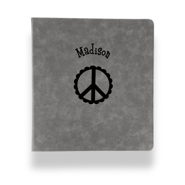 Peace Sign Leather Binder - 1" - Grey - Front View