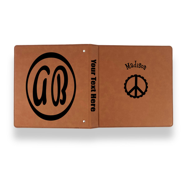 Peace Sign Leather Binder - 1" - Rawhide - Back Spine Front View