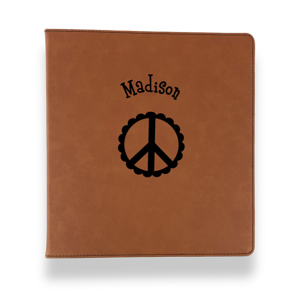 Custom Peace Sign Leather Binder - 1" - Rawhide (Personalized)