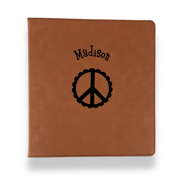 Peace Sign Leather Binder - 1" - Rawhide - Front View