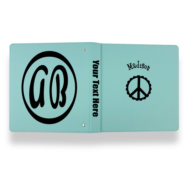 Peace Sign Leather Binder - 1" - Teal - Back Spine Front View