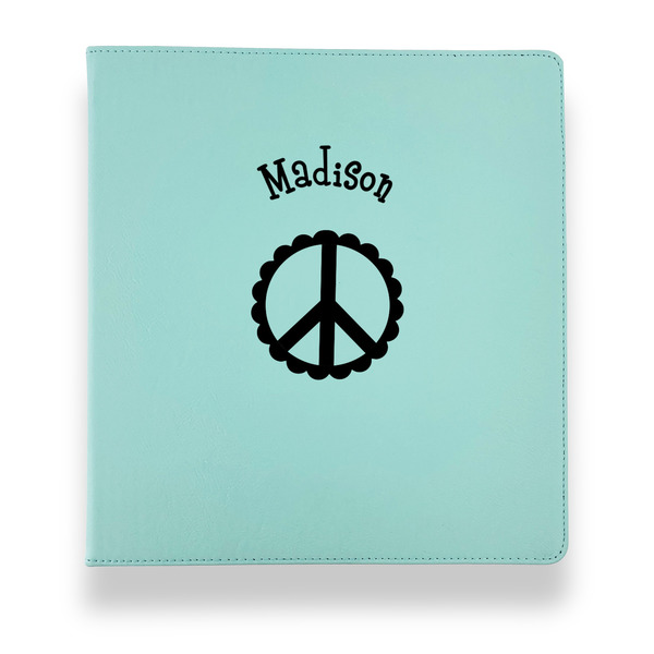 Custom Peace Sign Leather Binder - 1" - Teal (Personalized)