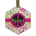 Peace Sign Flat Glass Ornament - Hexagon w/ Name or Text