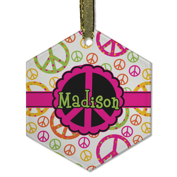 Custom Peace Sign Flat Glass Ornament - Hexagon w/ Name or Text