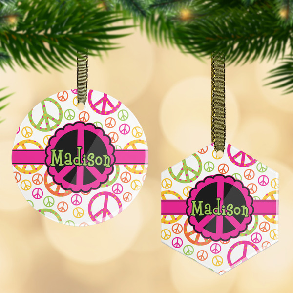 Custom Peace Sign Flat Glass Ornament w/ Name or Text