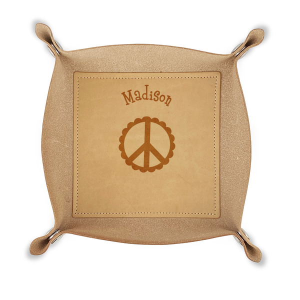 Custom Peace Sign Genuine Leather Dice Tray (Personalized)