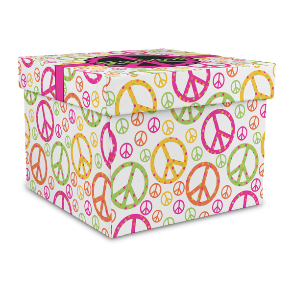 Custom Peace Sign Gift Box with Lid - Canvas Wrapped - Large (Personalized)