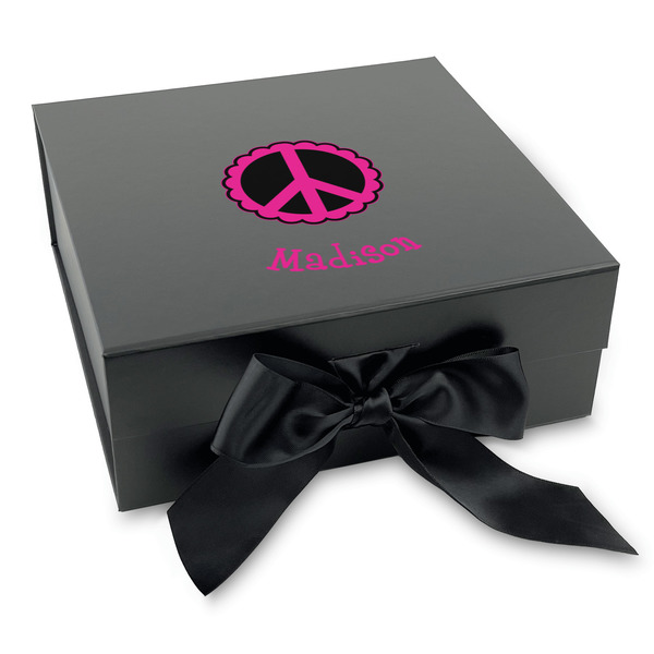 Custom Peace Sign Gift Box with Magnetic Lid - Black