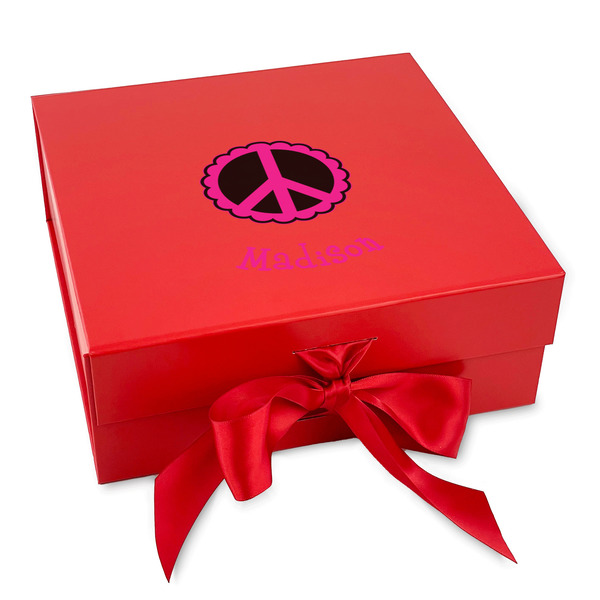 Custom Peace Sign Gift Box with Magnetic Lid - Red