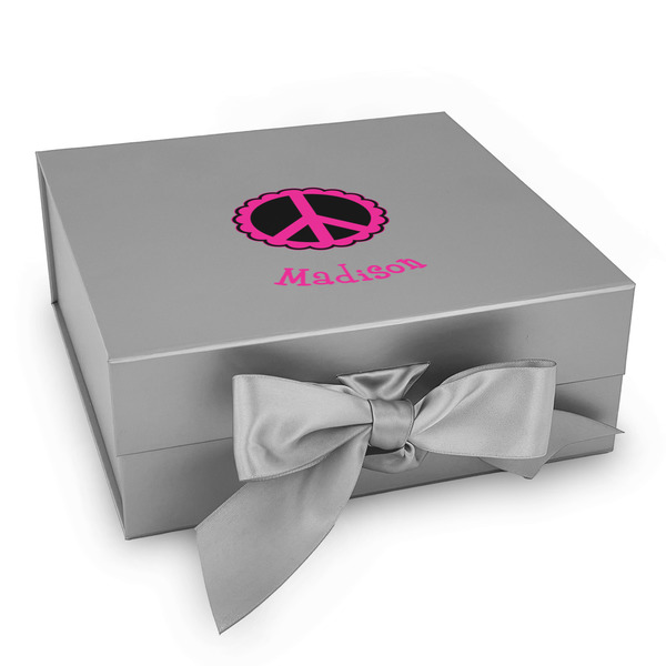Custom Peace Sign Gift Box with Magnetic Lid - Silver