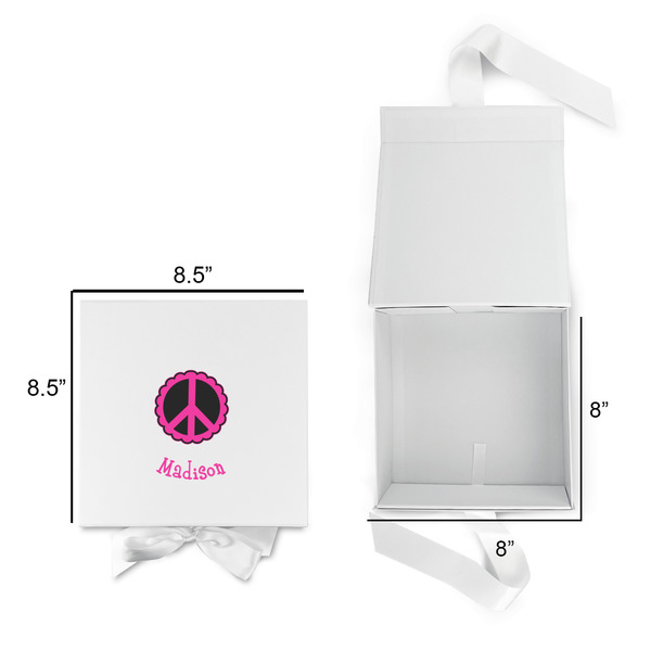 Peace Sign Gift Boxes with Magnetic Lid - White - Open & Closed