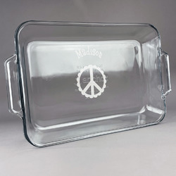 Peace Sign Glass Baking Dish with Truefit Lid - 13in x 9in (Personalized)