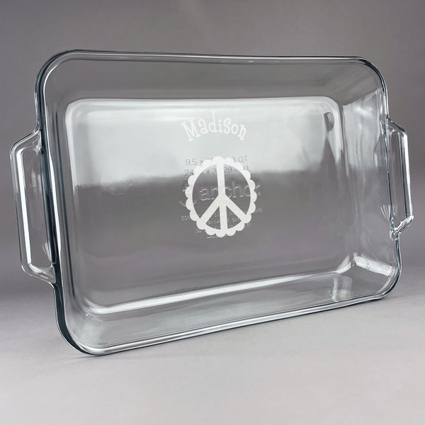 Custom Peace Sign Glass Baking Dish with Truefit Lid - 13in x 9in (Personalized)