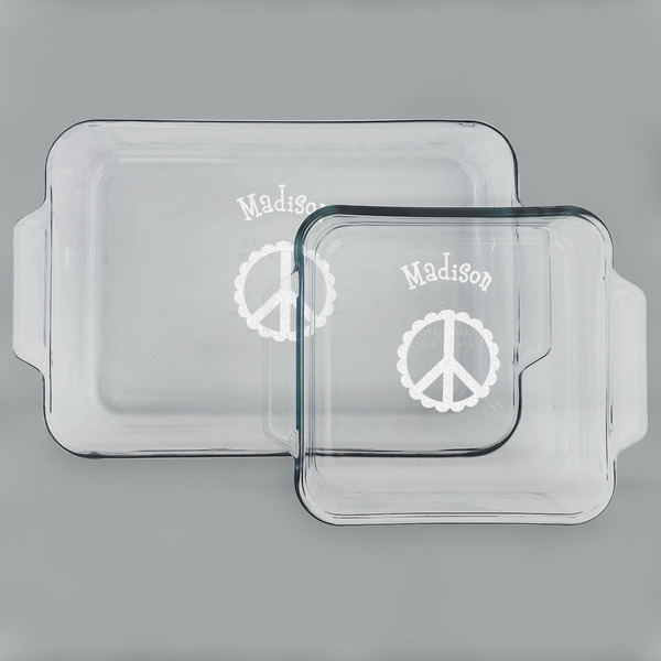 Custom Peace Sign Set of Glass Baking & Cake Dish - 13in x 9in & 8in x 8in (Personalized)