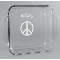 Peace Sign Glass Cake Dish - 8in x 8in (Personalized)