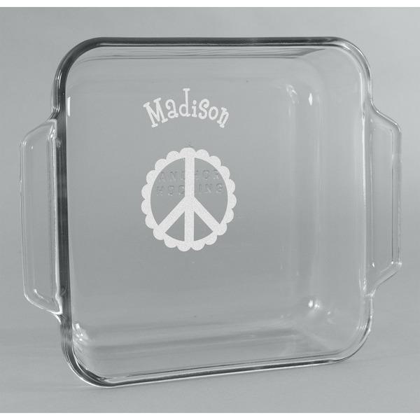 Custom Peace Sign Glass Cake Dish - 8in x 8in (Personalized)