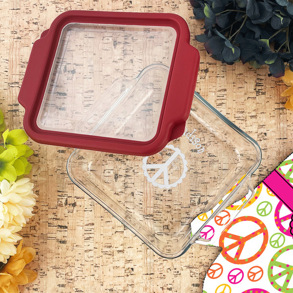 Peace Sign Glass Cake Dish - LIFESTYLE (8x8)