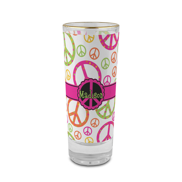 Custom Peace Sign 2 oz Shot Glass -  Glass with Gold Rim - Set of 4 (Personalized)