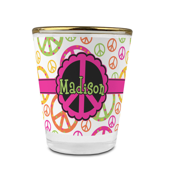 Custom Peace Sign Glass Shot Glass - 1.5 oz - with Gold Rim - Set of 4 (Personalized)