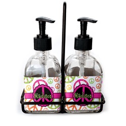 Peace Sign Glass Soap & Lotion Bottle Set (Personalized)