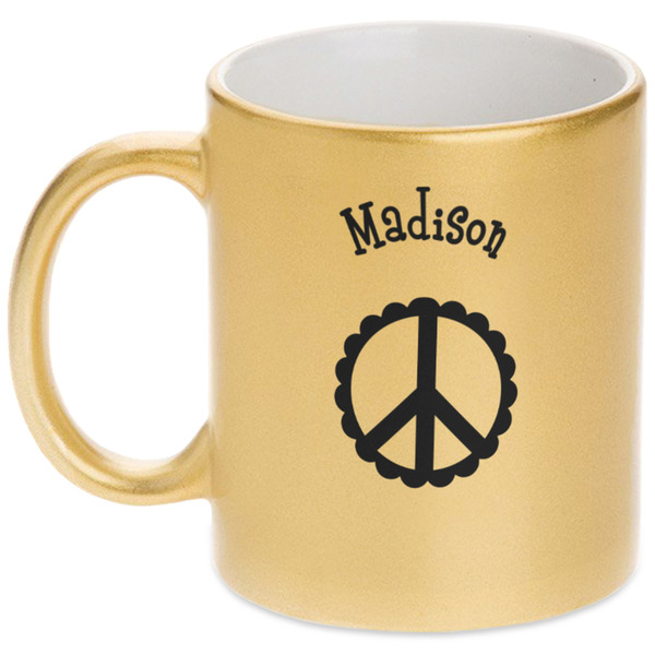 Custom Peace Sign Metallic Gold Mug (Personalized)