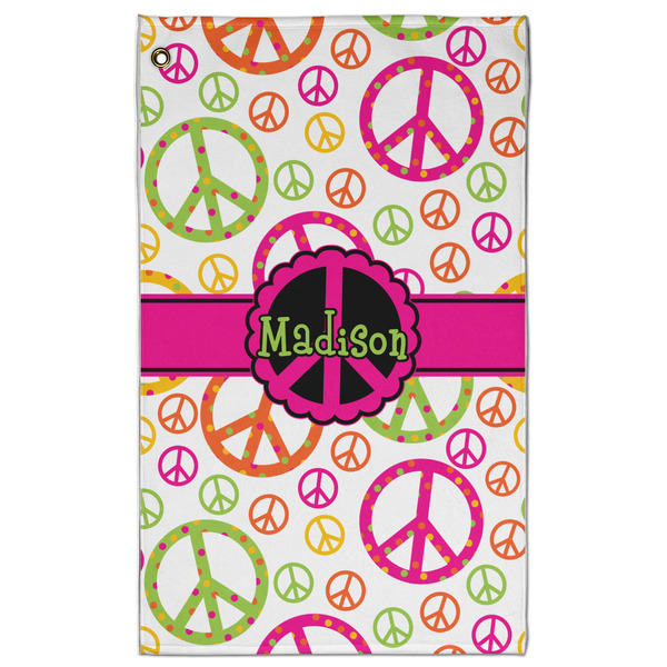 Custom Peace Sign Golf Towel - Poly-Cotton Blend w/ Name or Text