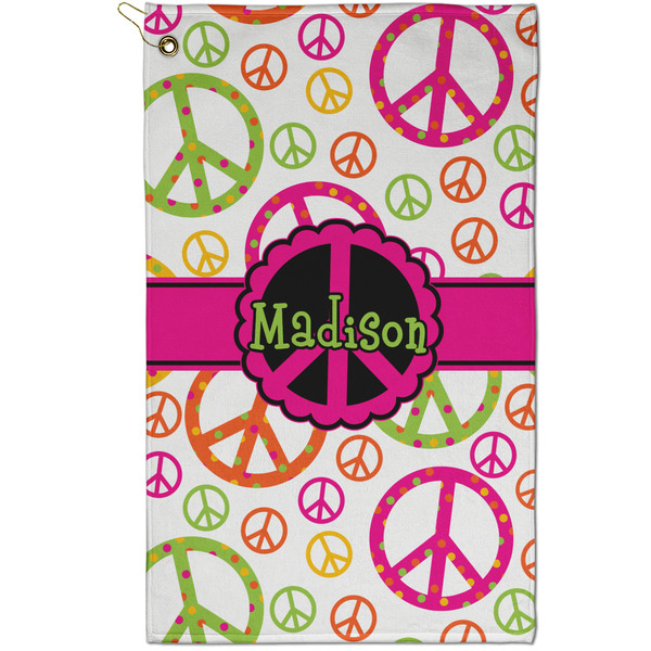 Custom Peace Sign Golf Towel - Poly-Cotton Blend - Small w/ Name or Text