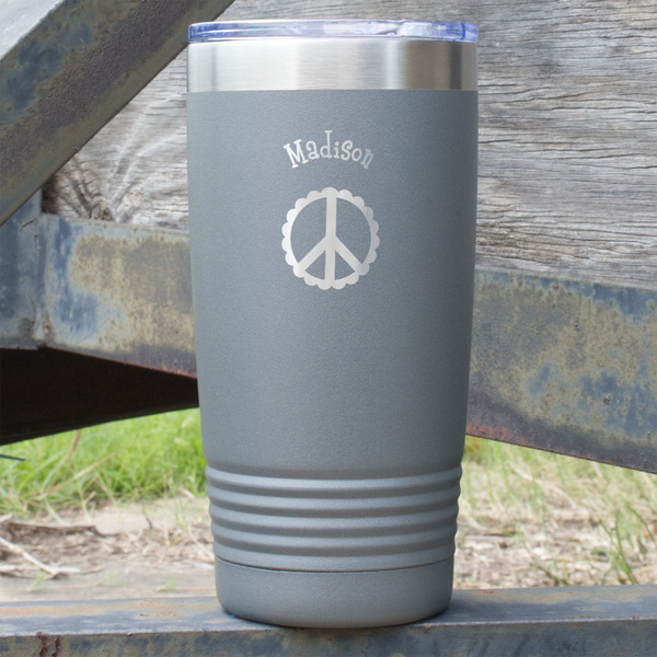 Custom Peace Sign 20 oz Stainless Steel Tumbler - Grey - Single Sided (Personalized)